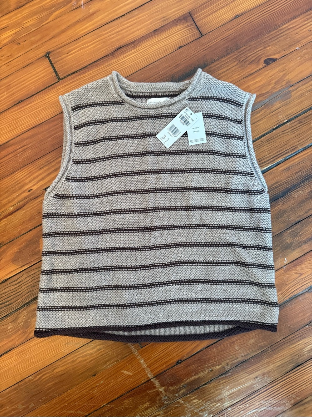 Sleeveless Striped Knit Top in Light Gray and Brown
